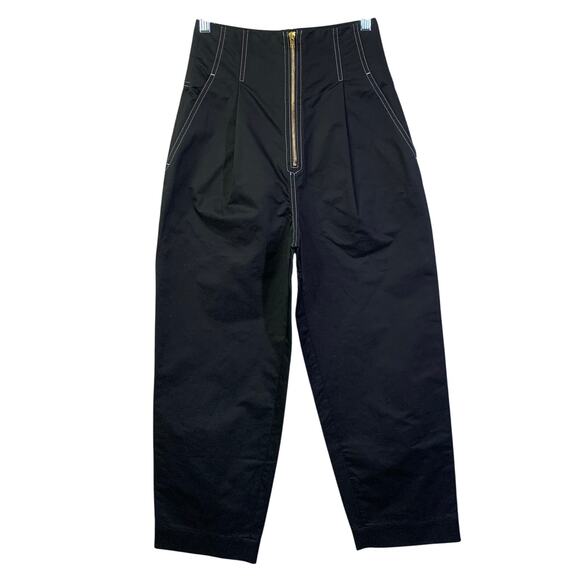 SANDRO PARIS Pants 34 EU‎ Ankle Cropped Exposed Front Zipper High-Rise Pleated - Picture 1 of 14
